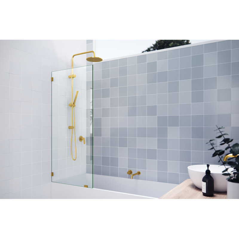Vela 26 in. x 58.25 in. Frameless Single Fixed Bath Panel, Satin Brass
