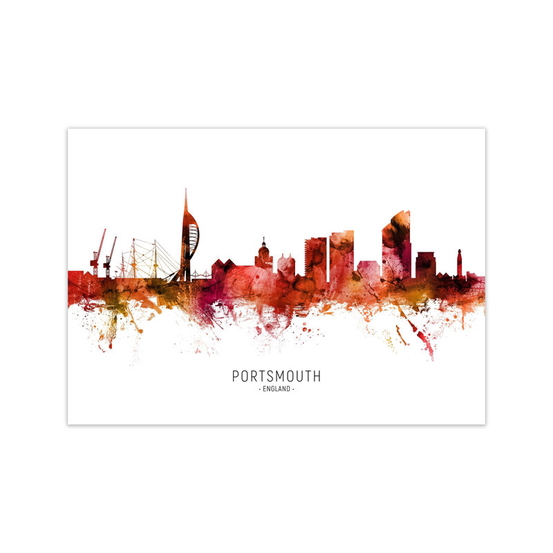 Portsmouth England Skyline Red City Name by Michael Tompsett - Print, Unframed, 60cm H x 84cm W x 1cm D