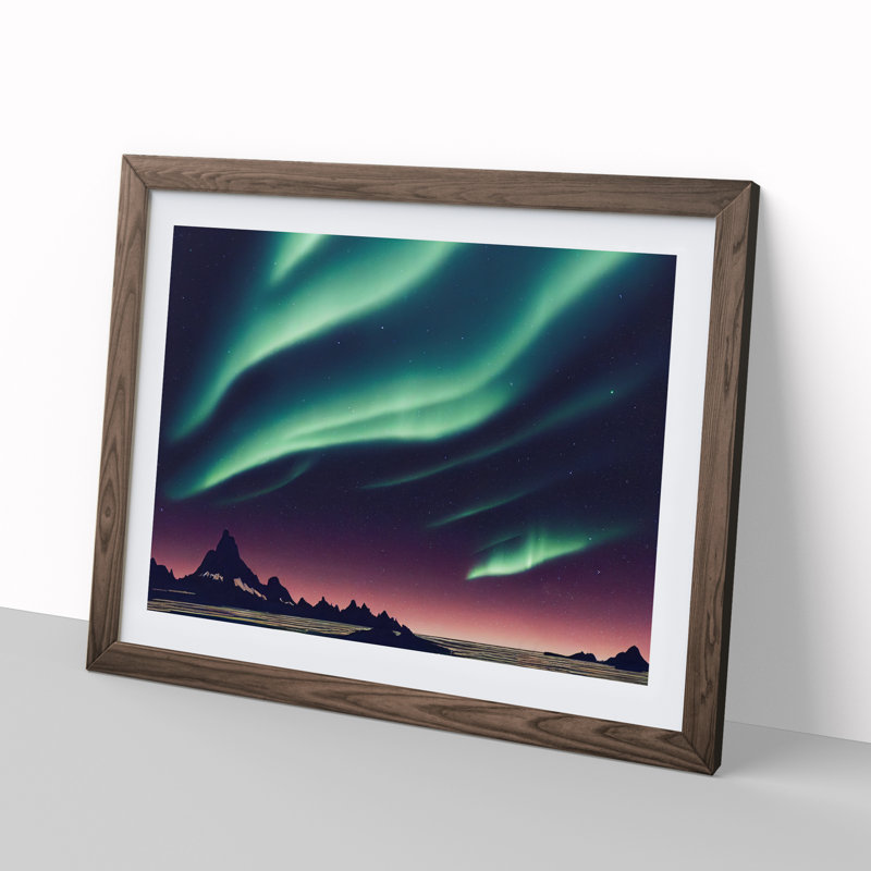 Revered Northern Lights - Single Picture Frame Painting, 34cm H x 46cm W x 2cm D, Walnut Framed