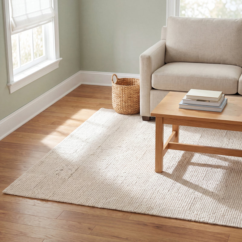 Becker Geometric Hand-Woven Wool Ivory/Charcoal/Off-White/Black Area Rug, Rectangle 8'10" x 12'