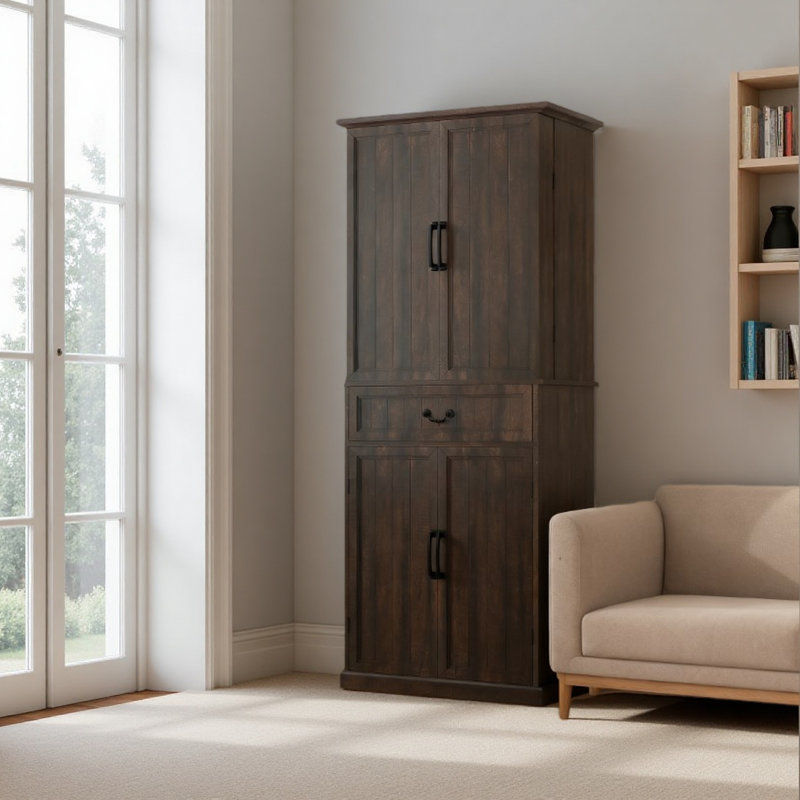 Armoire de rangement de style moderne, armoire de cuisine à DEL, avec tablettes de porte