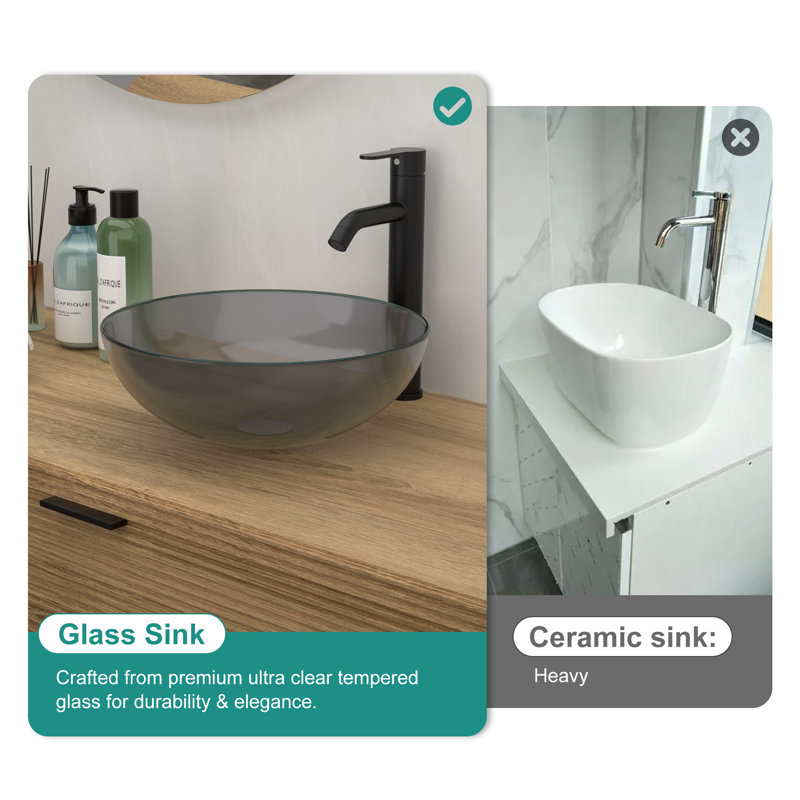 Lavabo de salle de bain vasque en verre trempé gris artistique avec drain escamotable | Idée de cadeau