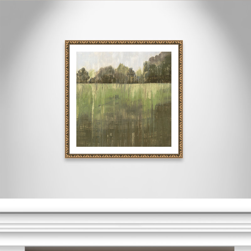 Champ vert II - reproduction d'art, Papier avec cadre à perles dorées, H 33,25 po x l 33,25 po x P 1,13 po