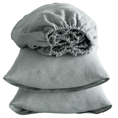 Four Piece Blue Linen King Sheet Set