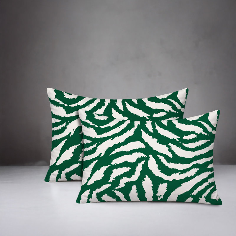 Oreiller réversible intérieur / extérieur à imprimé zébré Tory, 20x14, Green