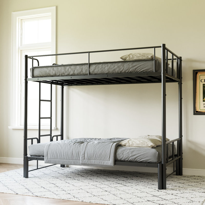Lit simple escamotable en métal avec garde-corps et échelle intégrée, cadre convertible peu encombrant pour la chambre à coucher, noir