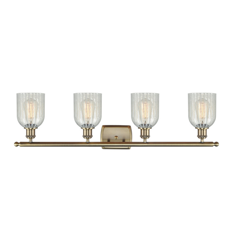 Éclairage pour meuble-lavabo 4 lumières à intensité variable en laiton antique Winegar, Incandescent, Mouchette