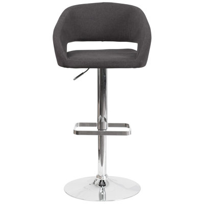 Contemporary Vinyl Adjustable Height Barstool with Rounded Mid-Back
