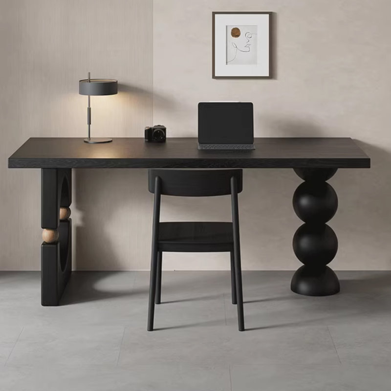 Black + Nut-brown Rectangular Solid Wood desk, 29.53" H x 70.87" W x 23.62" D