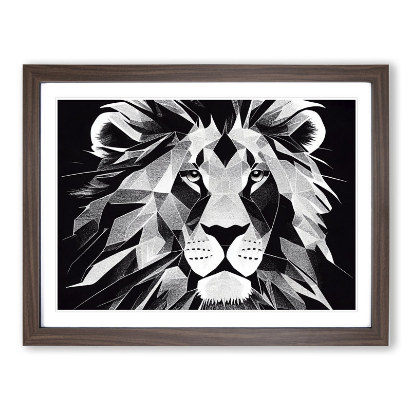 Picturesque Lion - Single Picture Frame Print, 25cm H x 34cm W x 2cm D, Walnut Framed
