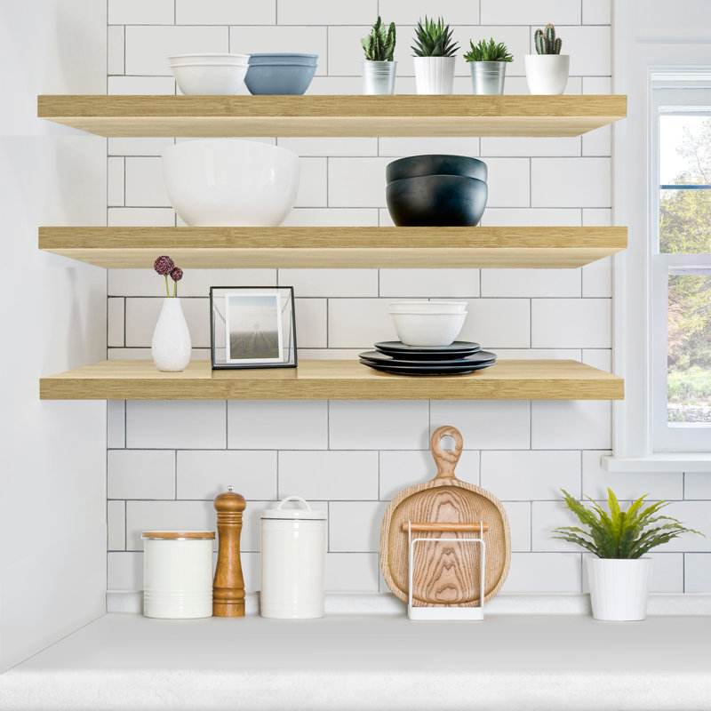 47" Extra-Long Floating Shelves with Invisible Mounting - Set of 2, Maple, Maple, 1.5” H x 47'' L x 9.25'' W