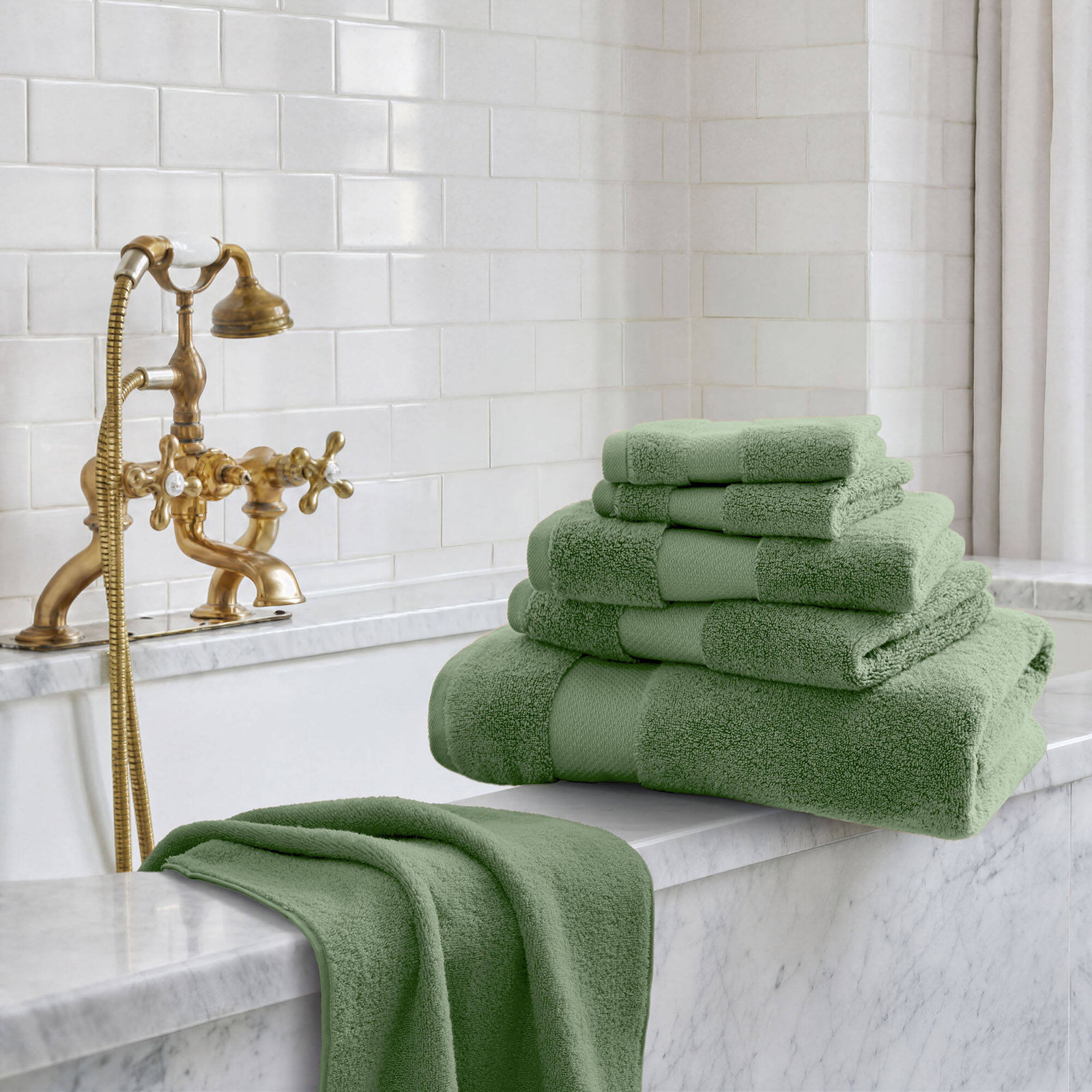 Turkish Cotton Quick-Dry Towel Set, Green, 6 Piece Towel Set