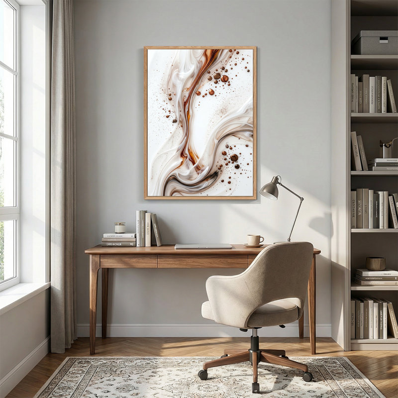 Art abstrait sur toile abstraite, tourbillons en bronze et fluide blanc, H 48 po x l 36 po