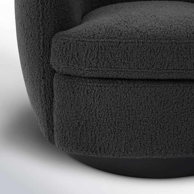 Fauteuil demi-tonneau pivotant rembourré Marcy, Aries Grey Boucle/Black