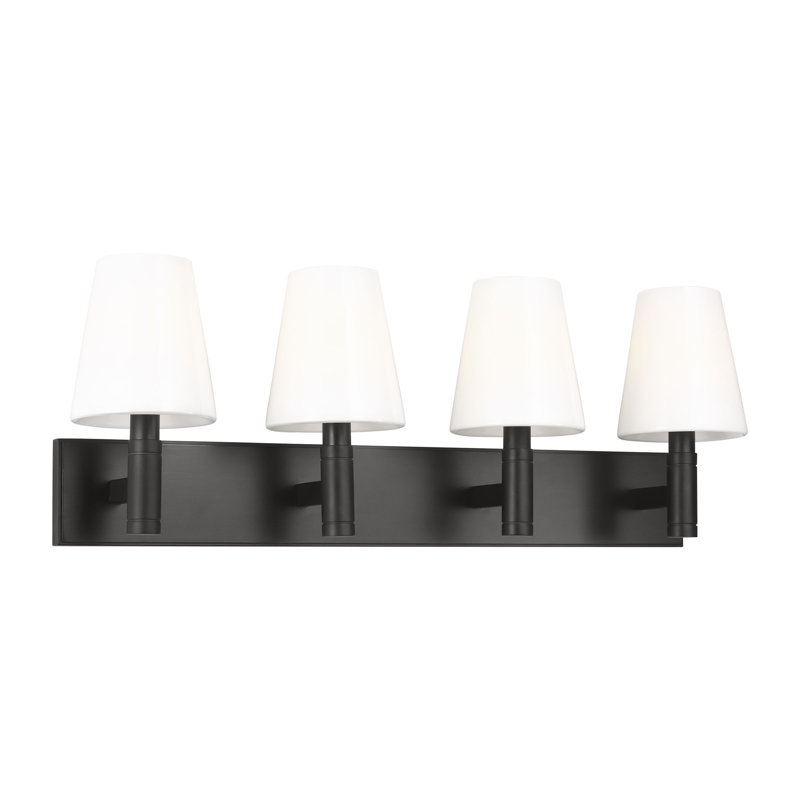 Thomas O'Brien Beckham Classic Bathroom Bedroom Wall Fixture In Aged Iron Finish With Milk Shade, 4 Lights