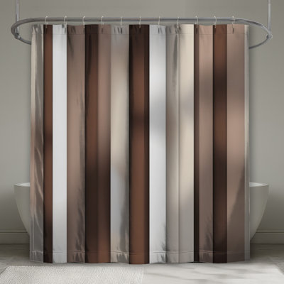 Rideau de douche brun et beige à rayures verticales très long