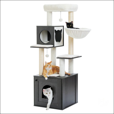 57.5" Cat Tree With Litter Box Enclosure Large