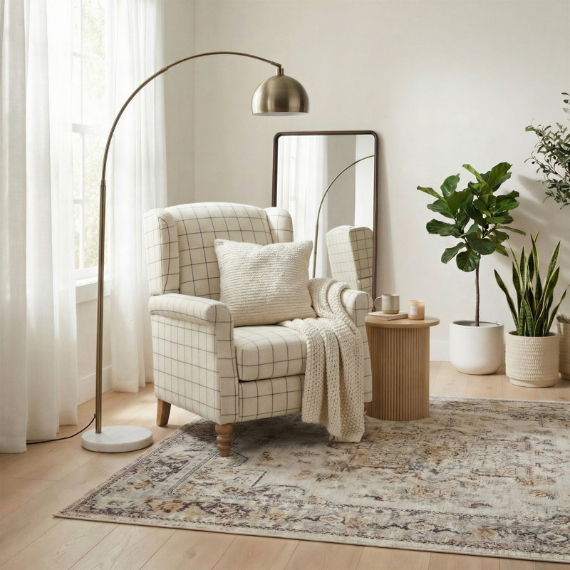 Maisey Upholstered Wingback Accent Armchair with Wooden Feet - Stylish Classic British Design