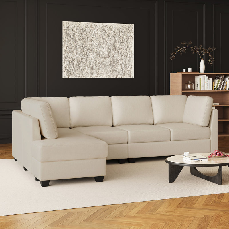 Canapé modulaire en L en similicuir, Similicuir beige, Orienté à gauche (vu de face)