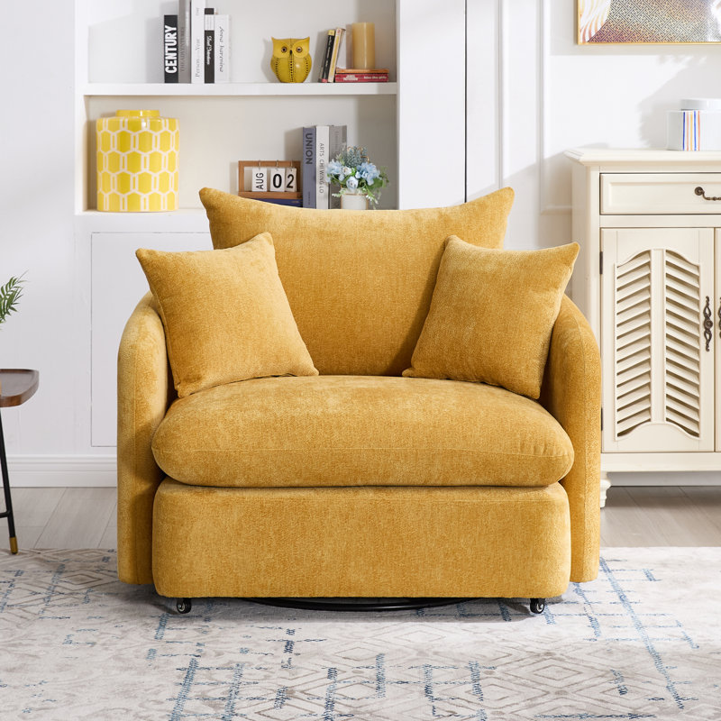 46" Oversized Swivel Chair Upholstered Deep Seat Accent Chair With 2 Pillows Suitable For Living Room, Bedroom, Lounge, Office