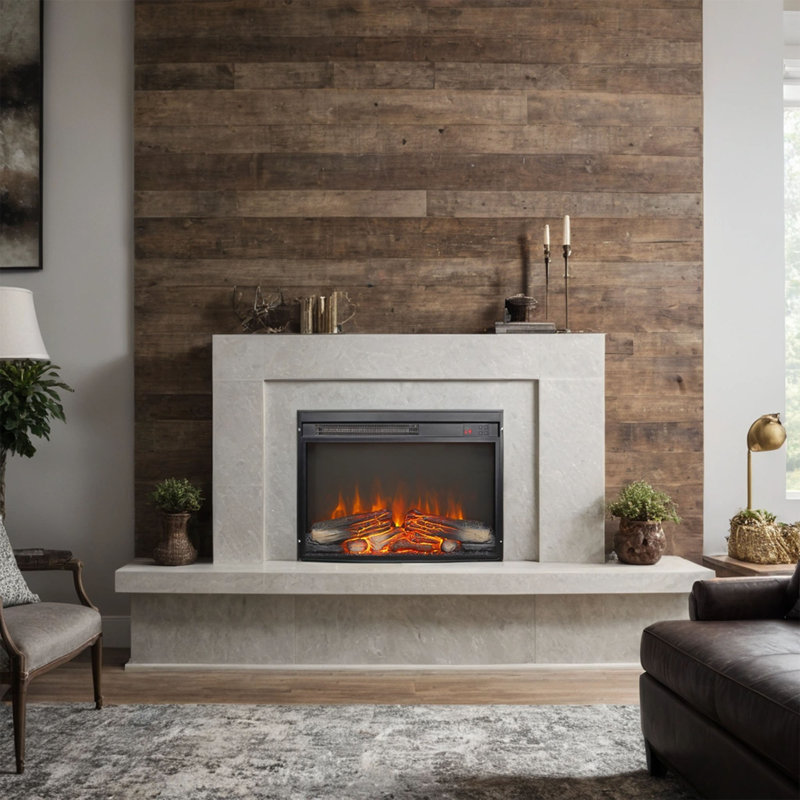 23 inch electric fireplace insert, ultra thin heater with log set & realistic flame, remote control with timer, overheating protection