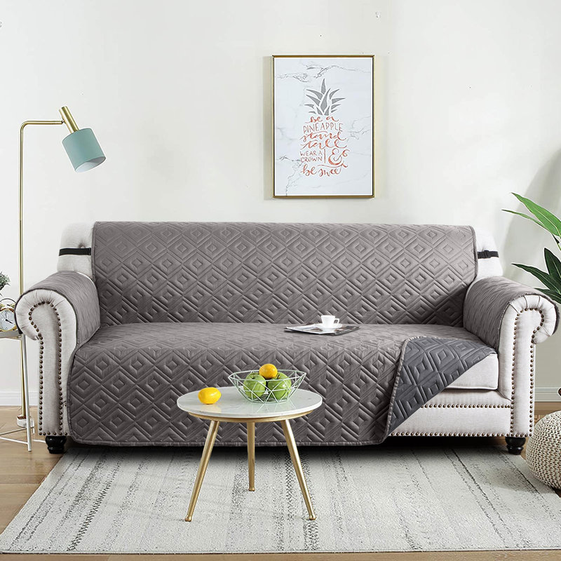 Box Cushion Sofa Slipcover, Light Grey/Dark Grey, 179 cm H x 280 cm W