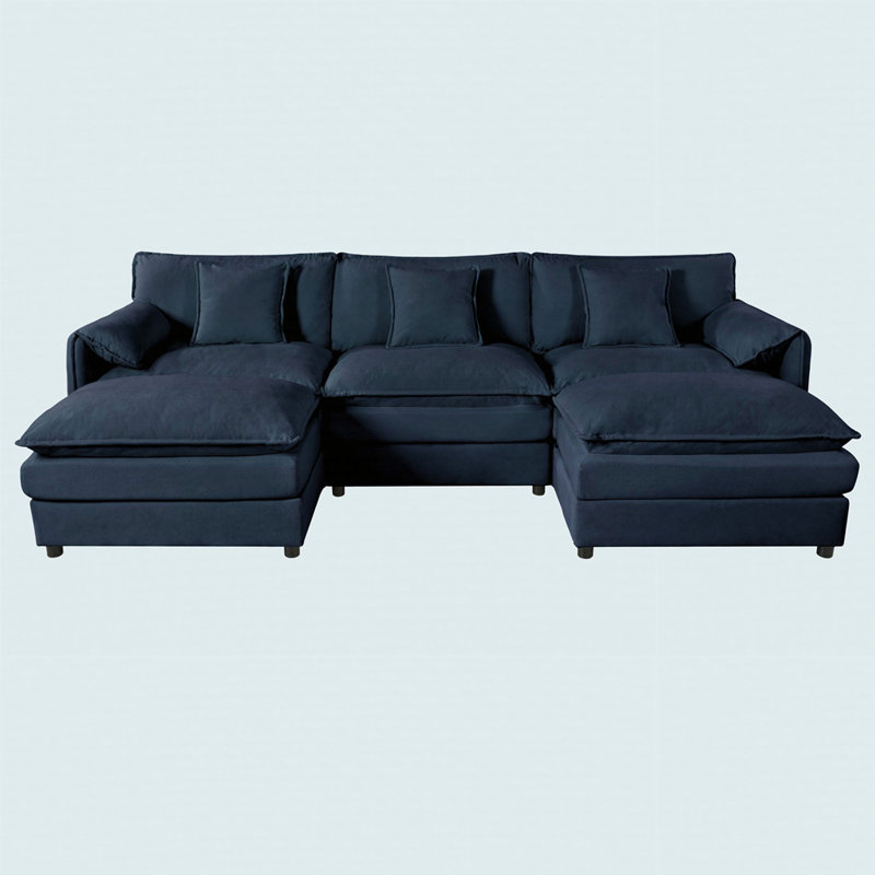 Ensemble de canapé en U surdimensionné à assise profonde, Chenille bleu, H 33,46 po x l 109,45 po x P 57,48 po