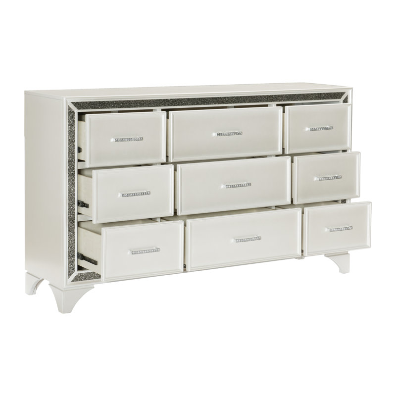 Commode 9 tiroirs avec miroir Margolf, Blanc