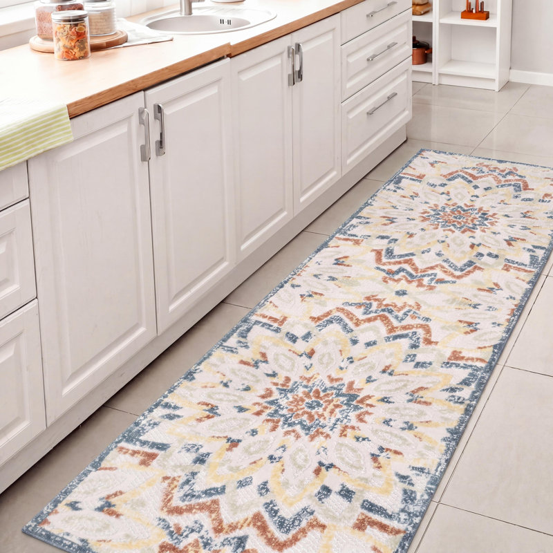 Tapis d'intérieur / extérieur Flora, Crème / Multicolore, Tapis de couloir 2 pi 3 po x 8 pi