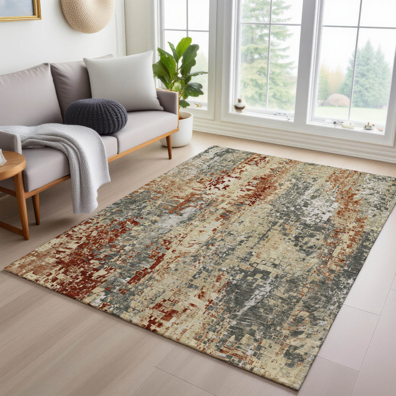 Tapis abstrait intérieur / extérieur lavable à la machine London ACN2254, Rectangle 10 pi x 14 pi
