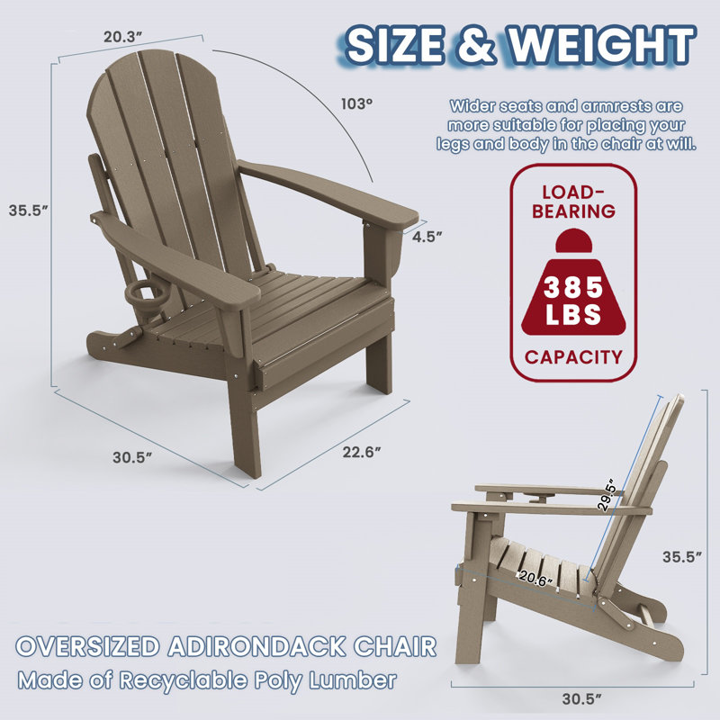 Chaise Adirondack pliante en plastique Bethune, Bois patiné