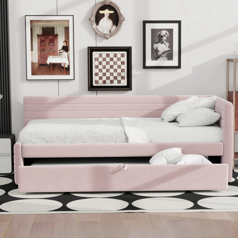 Lit de jour rembourré avec couchette, Rose
