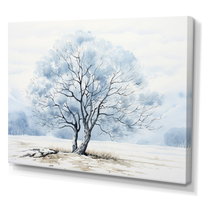 Ice Blue Tree Monochrome Ink Harmony - Floral Wall Art Living Room, Toile tendue, H 12 po x l 20 po x P 1 po