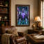 «Silver Robot with Glowing Purple Cross In Neon City», art mural sur toile-133562079