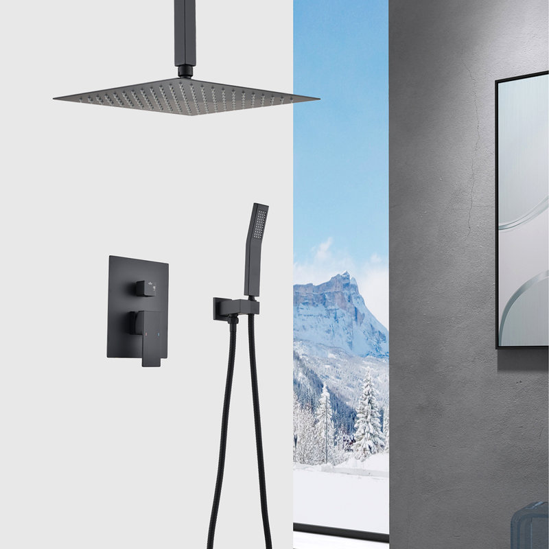 Ceiling Mounted Shower System Combo Set With Handheld And 10"Shower Head, Matte Black