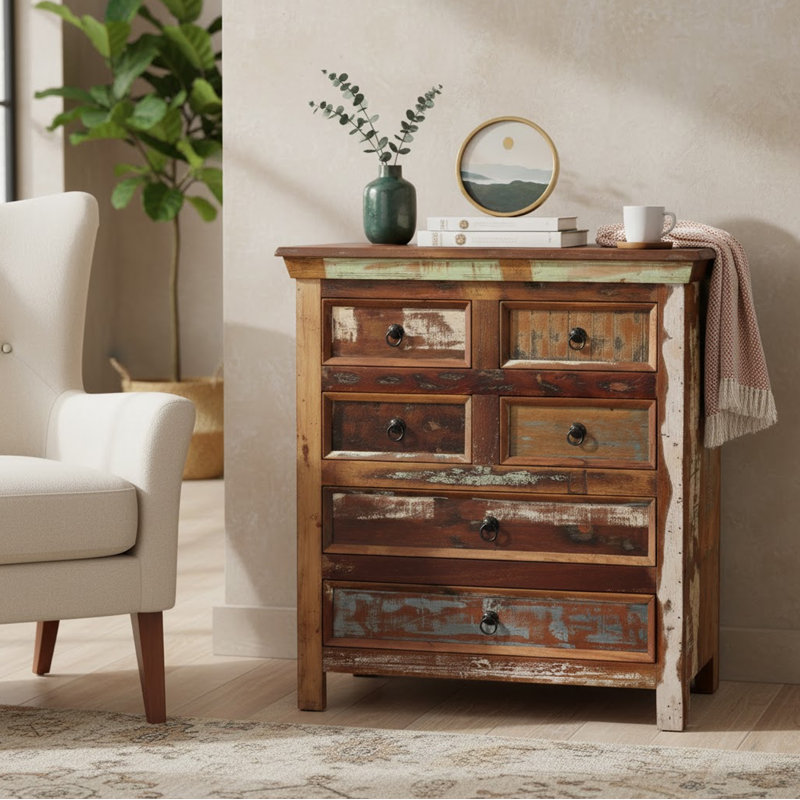 6 Drawers Antique Solid Wood Cabinet