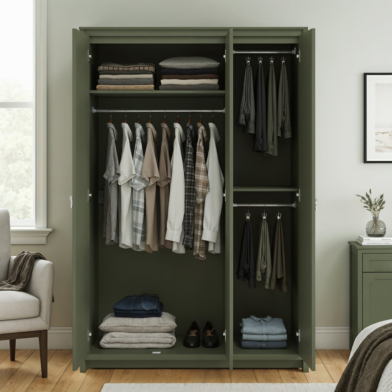 Verve 3 Door Wardrobe with Mirror, Kale Green