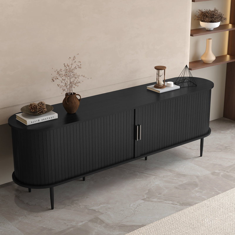 Modern TV Stand with Sliding Door for TVs up to 85", Black