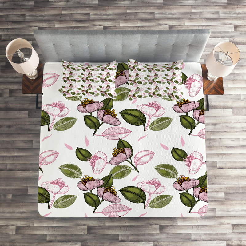 Bunny Polyester Floral Coverlet, King Bedspread + 2 Shams