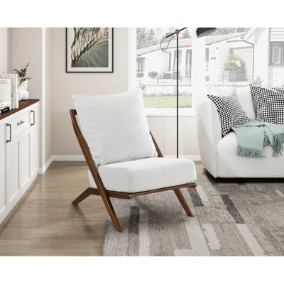 Brown Stylish Accent Chair 1Pc Beige Chenille Upholstery Foam Cushion Solid Rubberwood Frame Living Room Bedroom Furniture