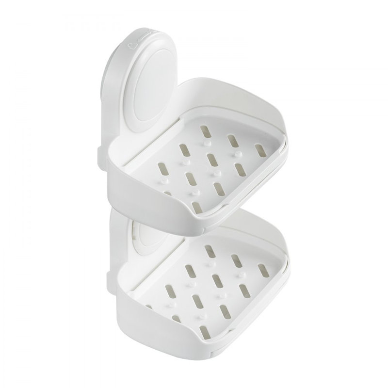 Suction Cup Soap Dish with Double Layer Holder with Drain Tray for Shower