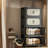 Retro Black, 20" Side Wide Folding Storage Cabinet ,4 Tiers,19.69"×11.81"×40.55",Collapsible Storage Bins With Magnetic Door, Plastic Storage Cabinet With Wheels-1256886458-1255881735