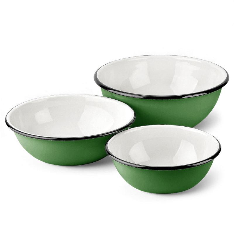 Ensemble de 3 bols en émail Farm Kitchen (1,5 L + 2,5 L + 4 L), Vert