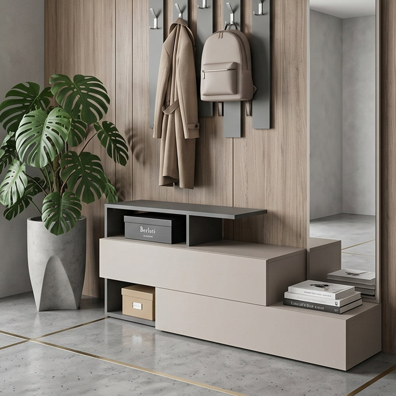 Althea Modern Hall Tree with Mirror and Soft-Close Storage