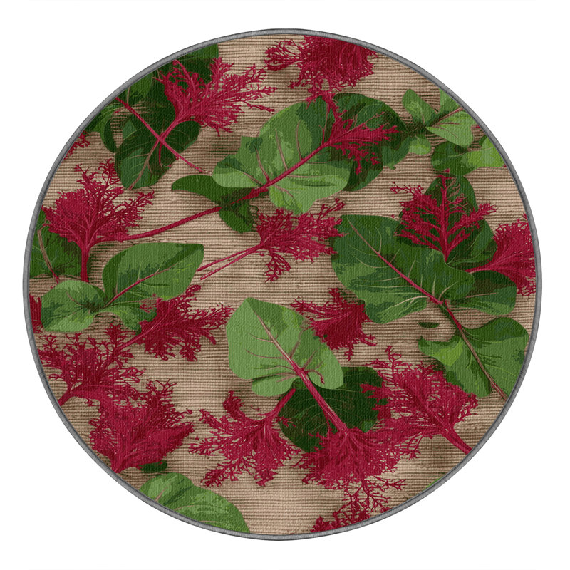 Washable Amaranth Microgreens Vegetables Area Rug, Round 6'