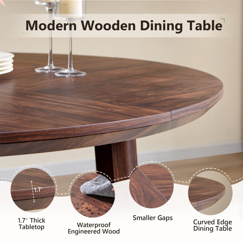47" Round Dining Table For 6 With Triangular Structure Pedestal Stable Base, Circle Kitchen Tables For Dining Room, Kitchen