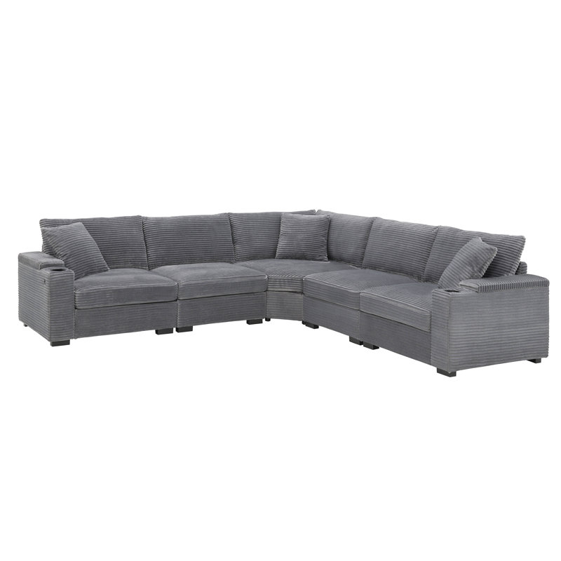 104" Convertible L-Shaped Sectional Sofa, Corduroy Corner Couch With Armrest Storage, Cup Holders, Usb Charger, Irregular Corner, Oversized Comfy Modular Sofa For Living Room&Apartment