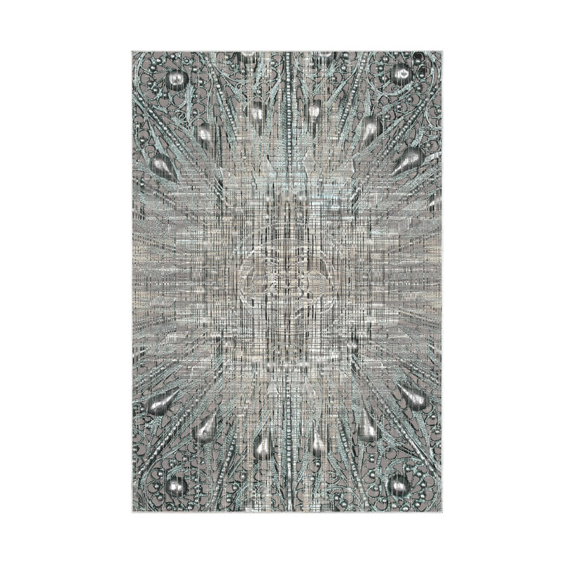 Tapis gris abstrait en polyester fabriqué à la machine Etherine, Rectangle 2 pi 7 po x 4 pi 11 po