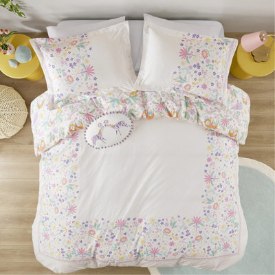 Housse de couette avec imprimé tigre et bordure florale pour chambre à coucher