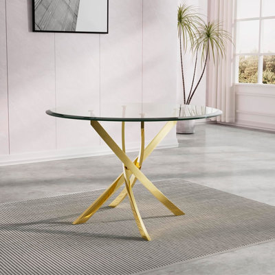 Gupton Round Glass Top with Steel Base Dining Table